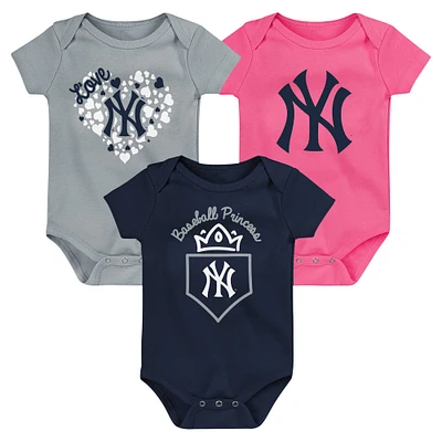 Infant Fanatics Navy/Gray/Pink New York Yankees Three-Pack Home Run Bodysuit Set