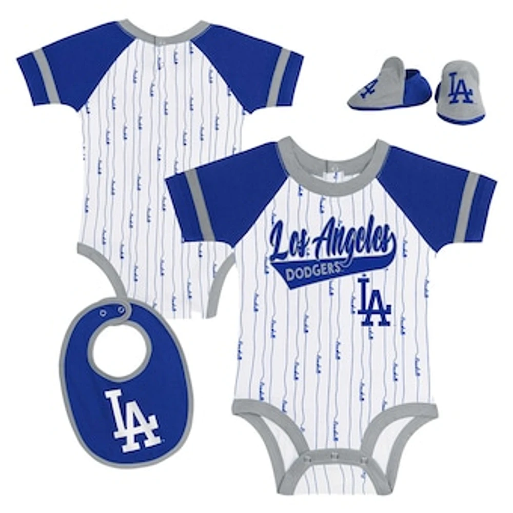 Newborn & Infant White Los Angeles Dodgers Base Hitter Bodysuit, Bib Bootie Set