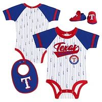 Newborn & Infant White Texas Rangers Base Hitter Bodysuit, Bib & Bootie Set