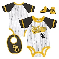 Newborn & Infant White San Diego Padres Base Hitter Bodysuit, Bib Bootie Set