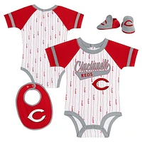 Newborn & Infant White Cincinnati Reds Base Hitter Bodysuit, Bib Bootie Set