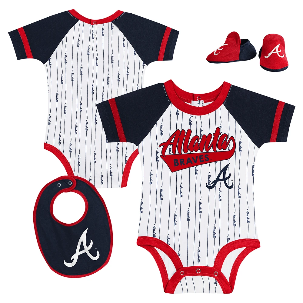 Newborn & Infant White Atlanta Braves Base Hitter Bodysuit, Bib Bootie Set