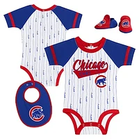 Newborn & Infant White Chicago Cubs Base Hitter Bodysuit, Bib Bootie Set