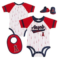 Newborn & Infant White Los Angeles Angels Base Hitter Bodysuit, Bib Bootie Set