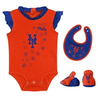 Girls Newborn & Infant Fanatics Orange New York Mets Happy Baseball Bodysuit, Bib & Bootie Set