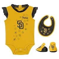 Girls Newborn & Infant Fanatics Gold San Diego Padres Happy Baseball Bodysuit, Bib Bootie Set