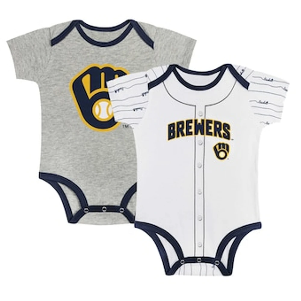 Newborn & Infant Gray/White Milwaukee Brewers Two-Pack Play Ball Bodysuit Set