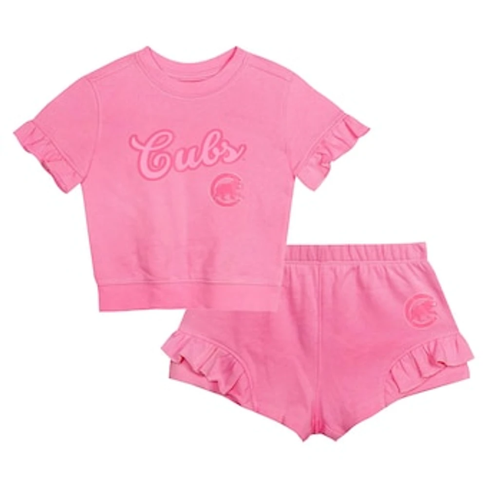 Girls Toddler Fanatics Pink Chicago Cubs Dugout Cute T-Shirt & Shorts Set