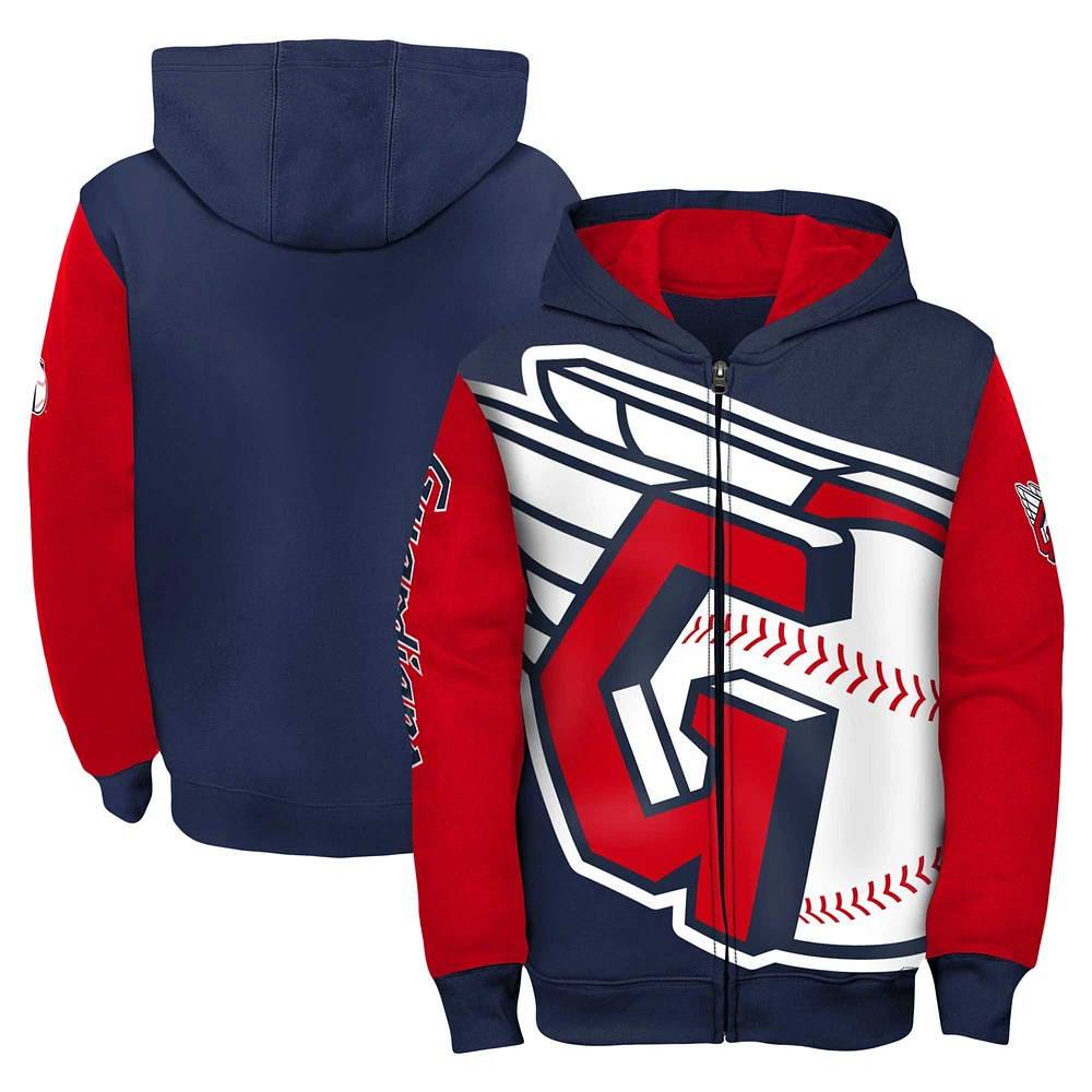 Youth Fanatics Navy/Red Cleveland Guardians Postcard Full-Zip Hoodie Jacket