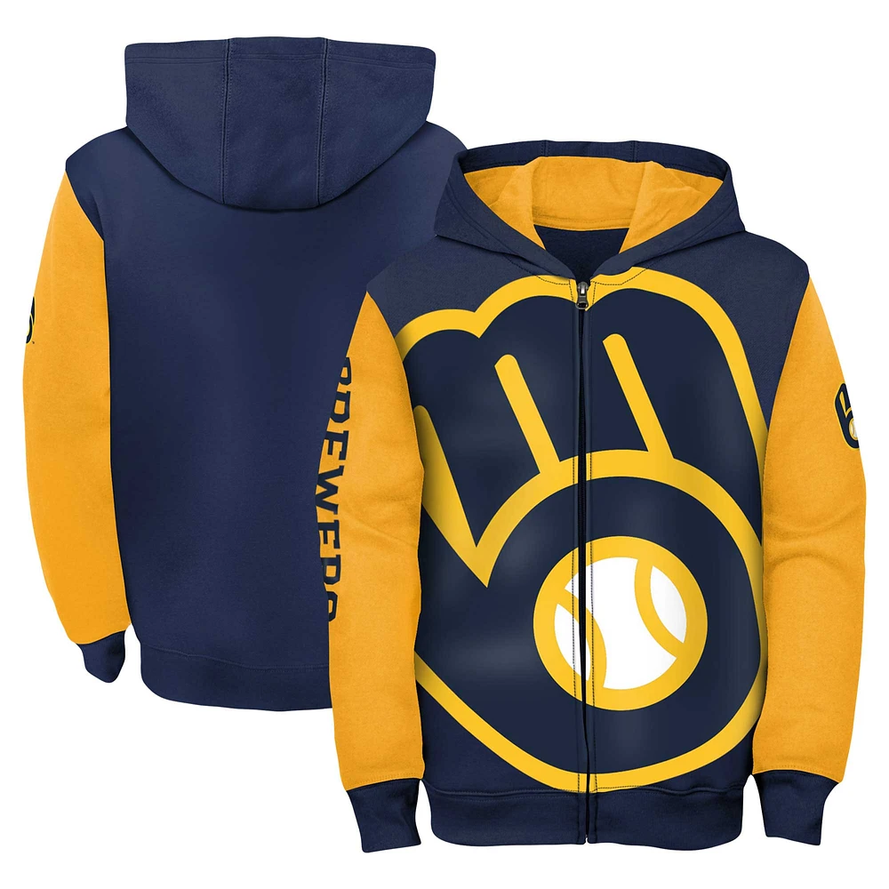 Youth Fanatics Navy/Gold Milwaukee Brewers Postcard Full-Zip Hoodie Jacket