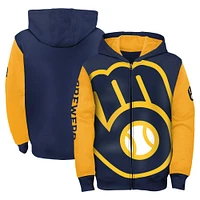 Youth Fanatics Navy/Gold Milwaukee Brewers Postcard Full-Zip Hoodie Jacket