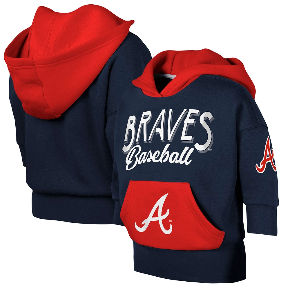 Youth Navy Atlanta Braves Team Practice 3/4-Sleeve Pullover Hoodie