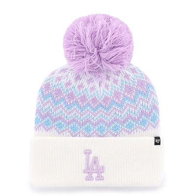 Girls Youth '47 White Los Angeles Dodgers Elsa Cuffed Knit Hat with Pom