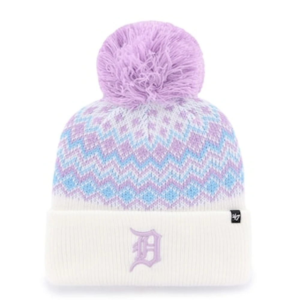 Girls Youth '47 White Detroit Tigers Elsa Cuffed Knit Hat with Pom