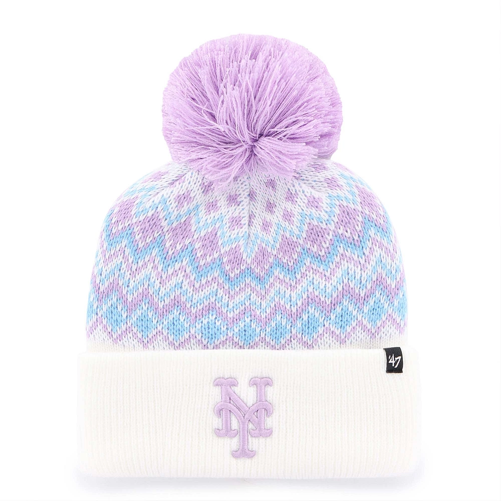 Girls Youth '47 White New York Mets Elsa Cuffed Knit Hat with Pom