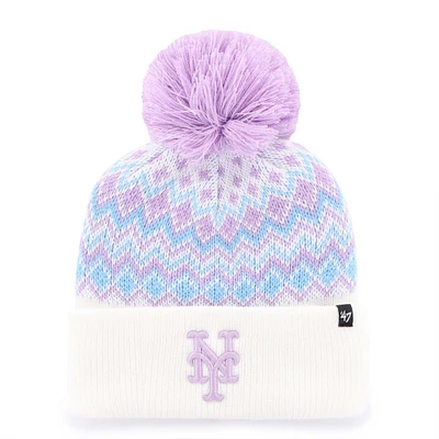 Girls Youth '47 White New York Mets Elsa Cuffed Knit Hat with Pom