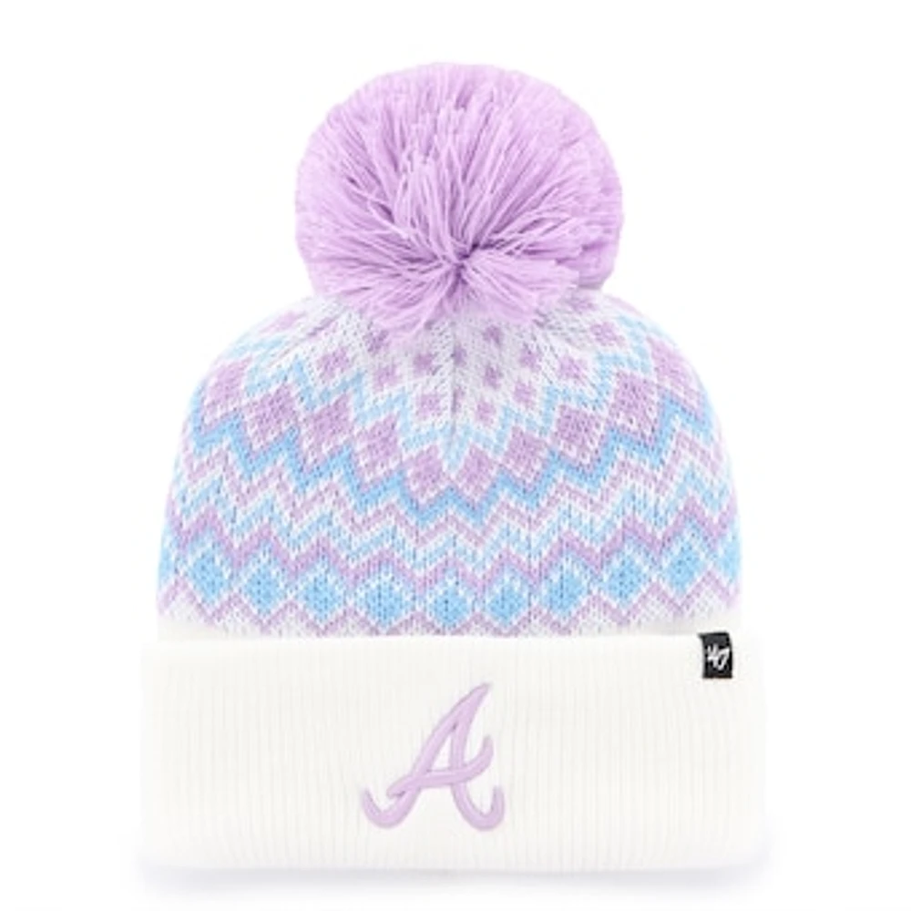 Girls Youth '47 White Atlanta Braves Elsa Cuffed Knit Hat with Pom