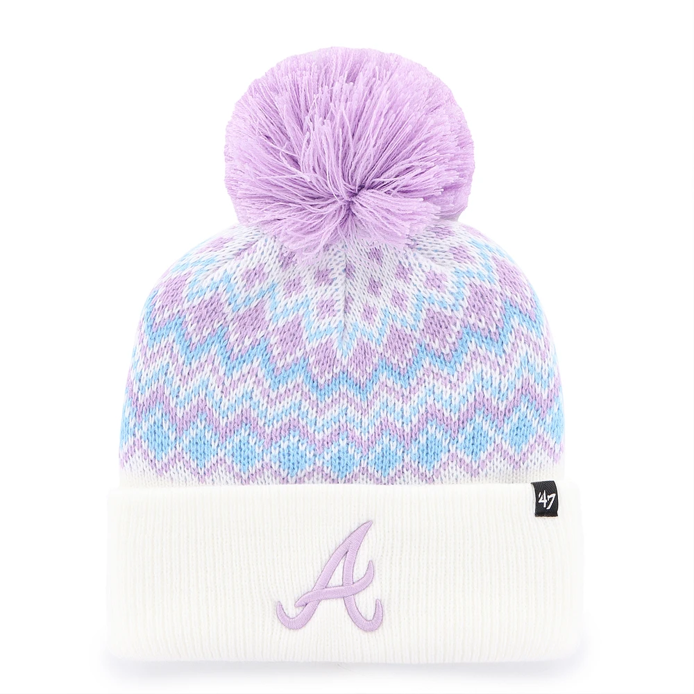 Girls Youth '47 White Atlanta Braves Elsa Cuffed Knit Hat with Pom