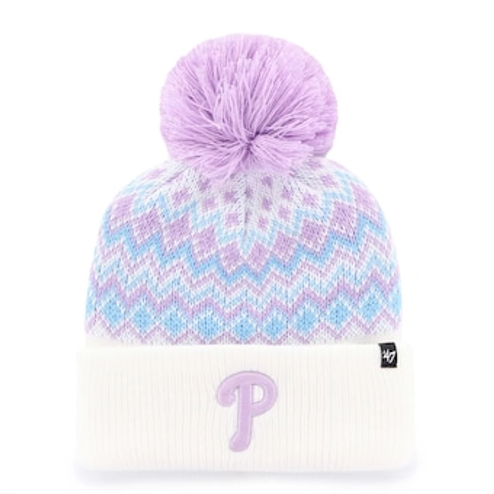 Girls Youth '47 White Philadelphia Phillies Elsa Cuffed Knit Hat with Pom