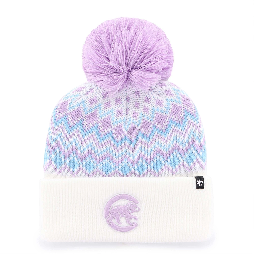 Girls Youth '47 White Chicago Cubs Elsa Cuffed Knit Hat with Pom