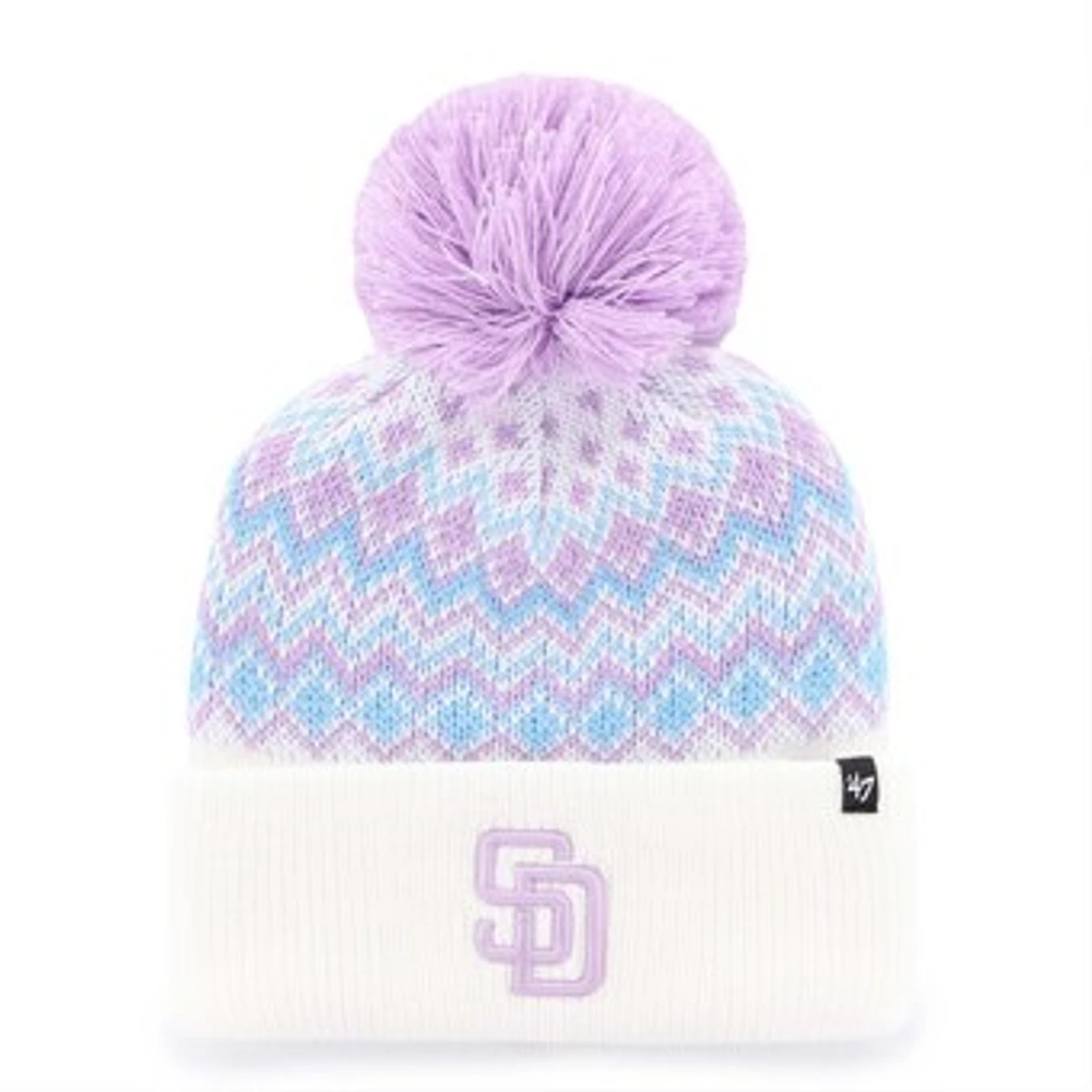 Girls Youth '47 White San Diego Padres Elsa Cuffed Knit Hat with Pom