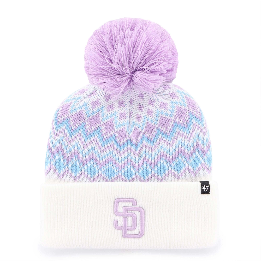 Girls Youth '47 White San Diego Padres Elsa Cuffed Knit Hat with Pom