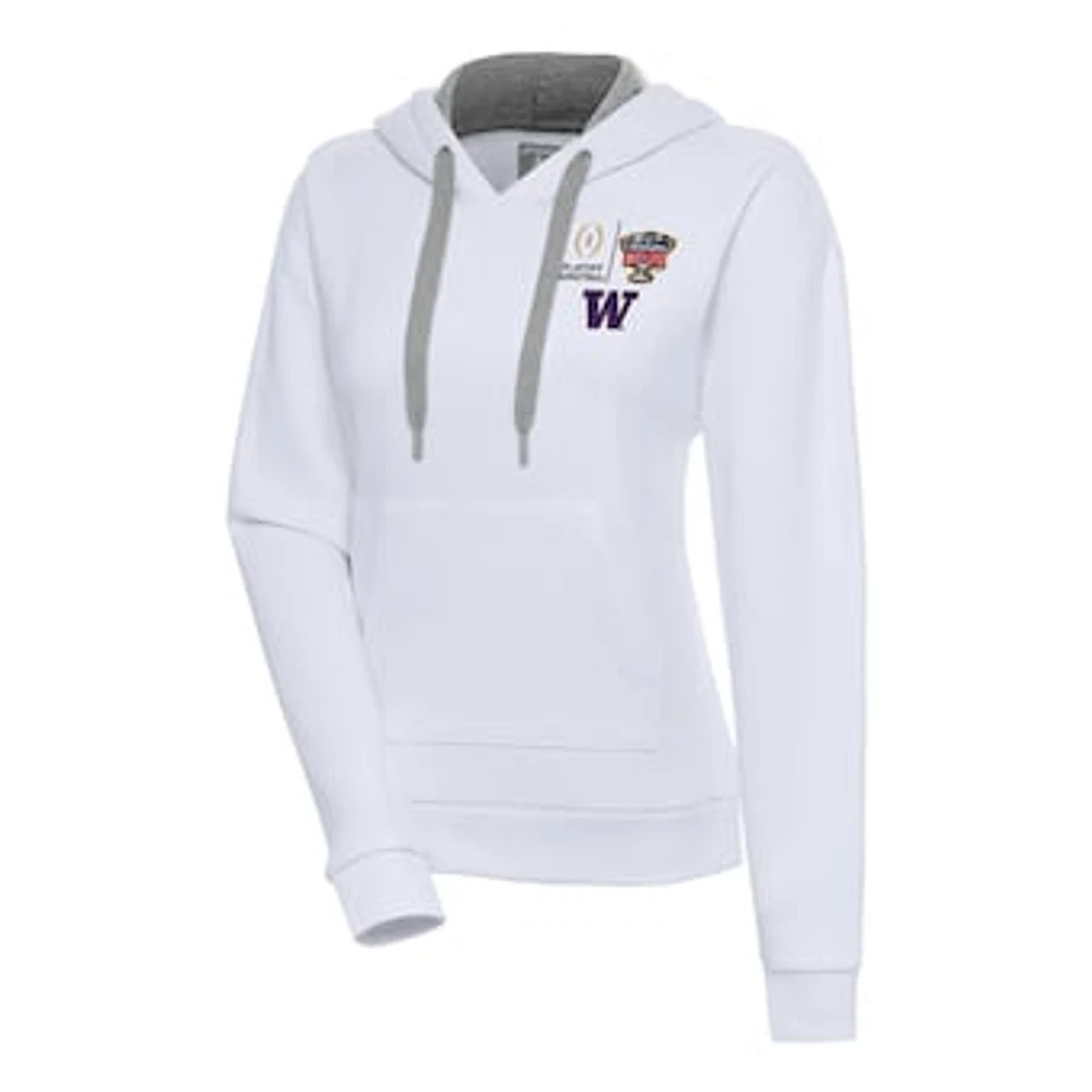 Women's Antigua  White Washington Huskies College Football Playoff 2024 Sugar Bowl Victory Pullover Hoodie