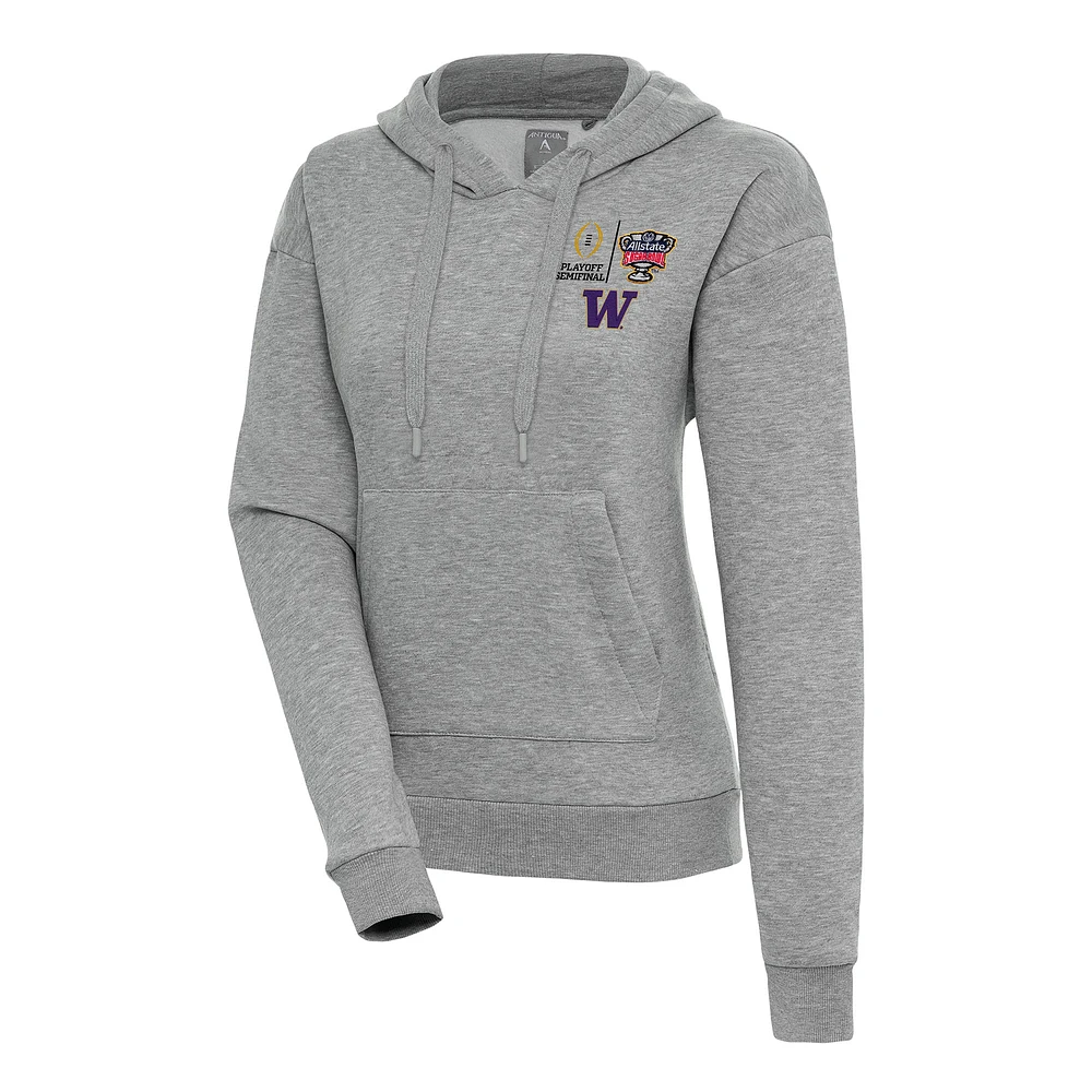 Women's Antigua  Heather Gray Washington Huskies College Football Playoff 2024 Sugar Bowl Victory Pullover Hoodie