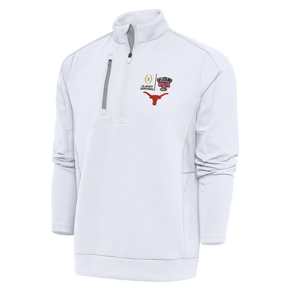 Men's Antigua  White/Silver Texas Longhorns College Football Playoff 2024 Sugar Bowl Generation Quarter-Zip Pullover Top