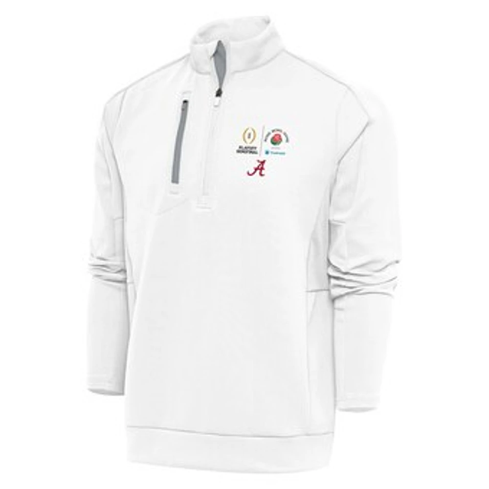 Men's Antigua  White/Silver Alabama Crimson Tide College Football Playoff 2024 Rose Bowl Generation Quarter-Zip Pullover Top