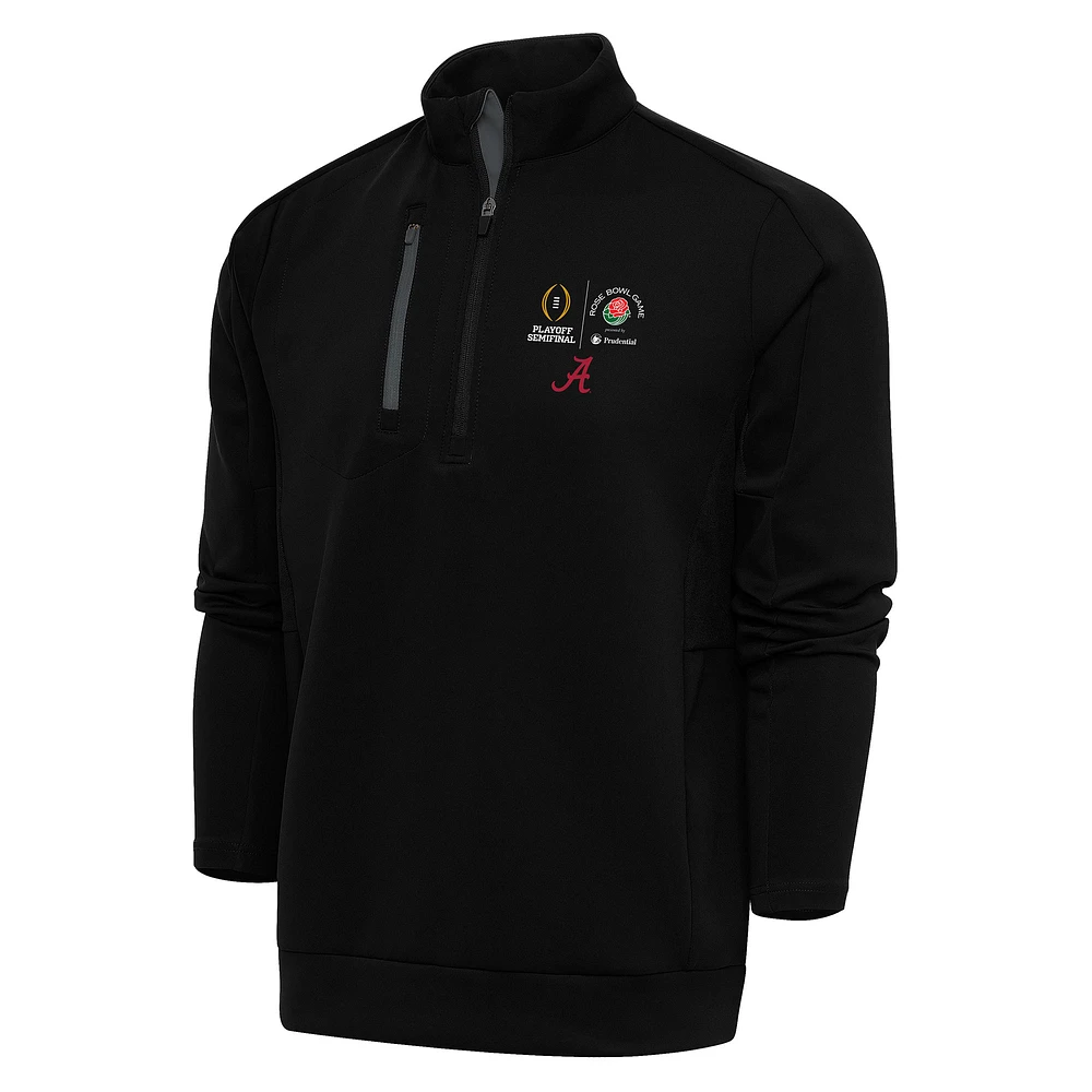 Men's Antigua  Black/Charcoal Alabama Crimson Tide College Football Playoff 2024 Rose Bowl Generation Quarter-Zip Pullover Top