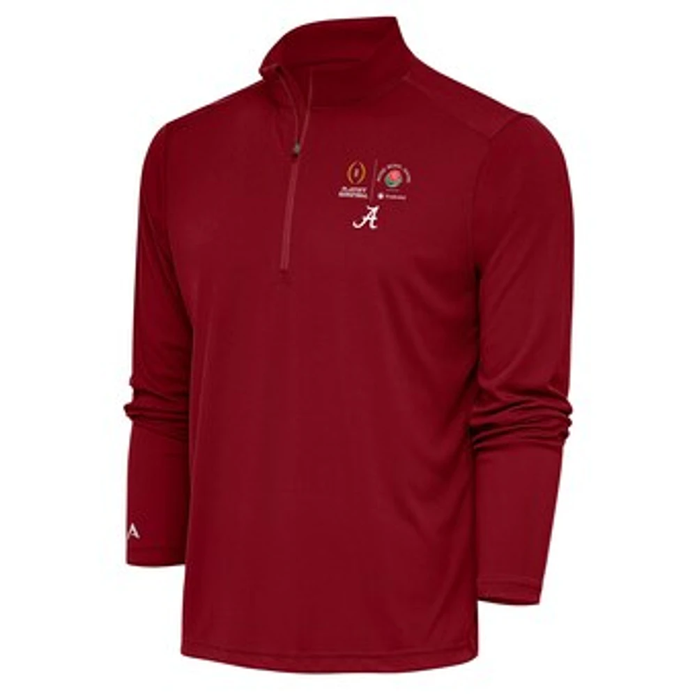 Men's Antigua Crimson Alabama Tide College Football Playoff 2024 Rose Bowl Tribute Quarter-Zip Pullover Top