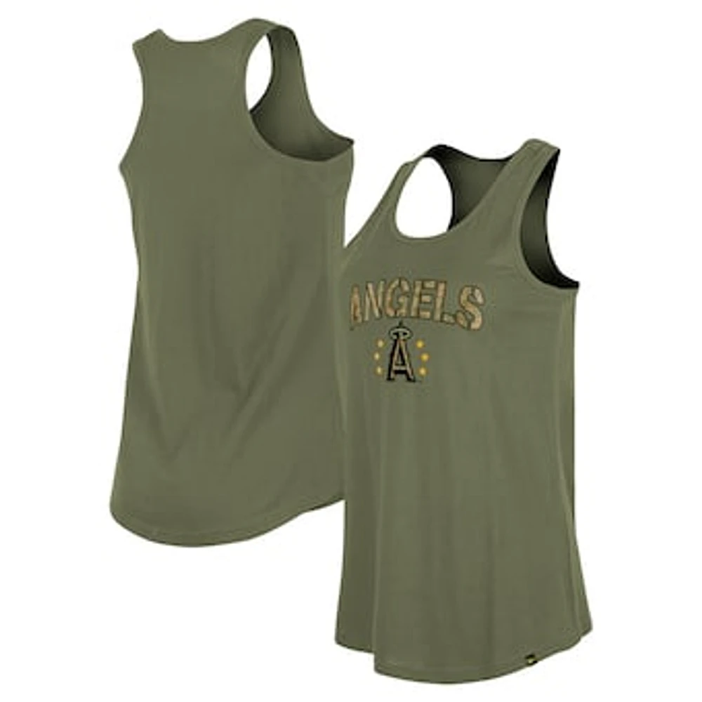 Women's New Era Olive Los Angeles Angels Armed Forces Day Tank Top