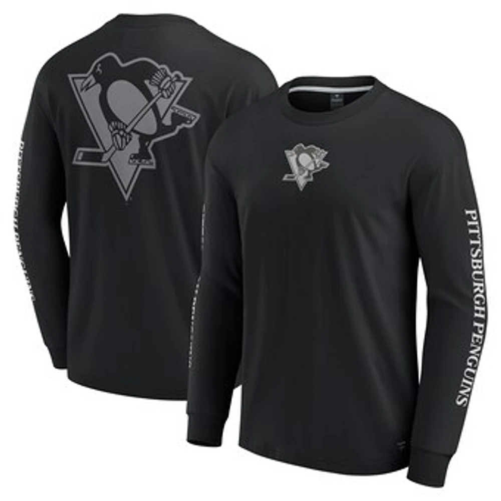 Men's Fanatics Black Pittsburgh Penguins Elements Strive Long Sleeve T-Shirt