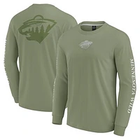 Men's Fanatics Olive Minnesota Wild Elements Strive Long Sleeve T-Shirt