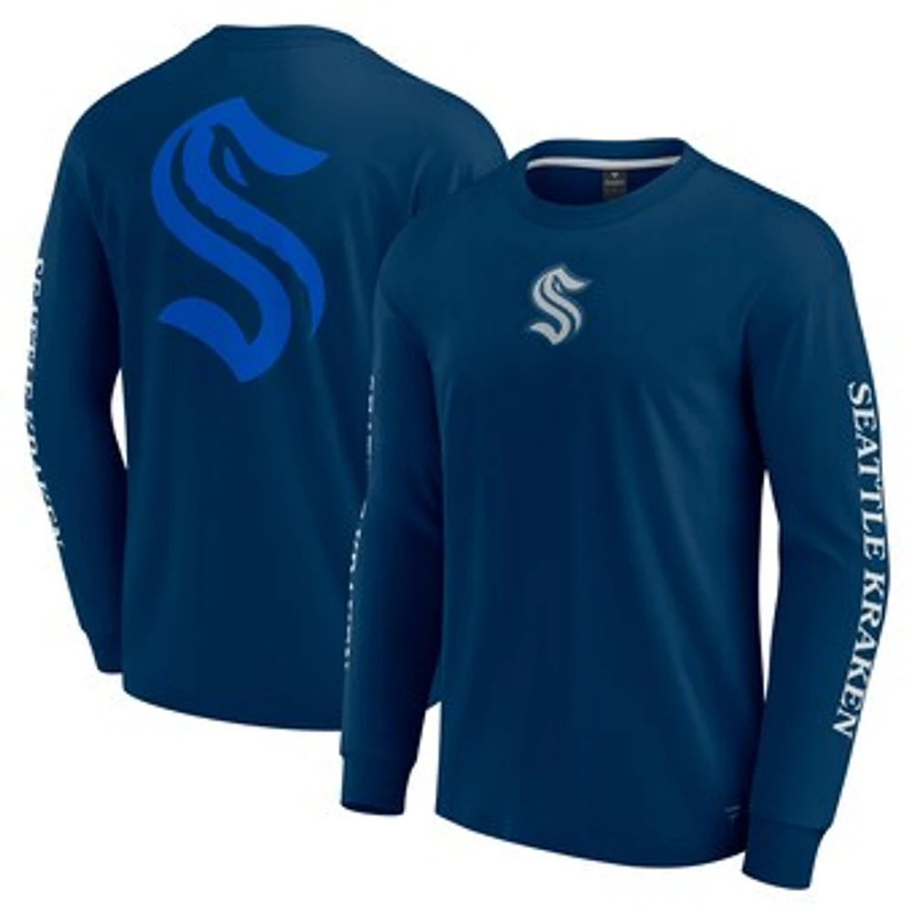 Men's Fanatics Deep Sea Blue Seattle Kraken Elements Strive Long Sleeve T-Shirt