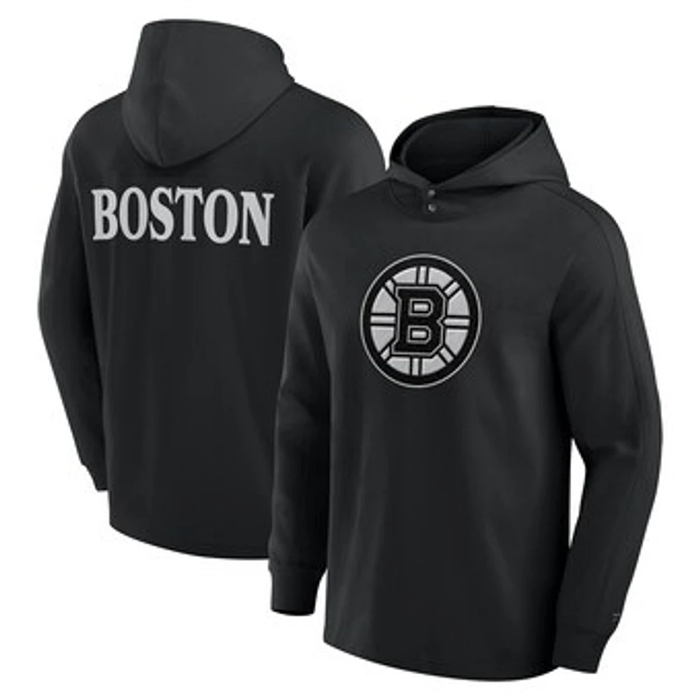 Men's Fanatics Black Boston Bruins Elements Blaze Tri-Blend Long Sleeve Hoodie T-Shirt