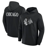 Men's Fanatics Black Chicago Blackhawks Elements Blaze Tri-Blend Long Sleeve Hoodie T-Shirt