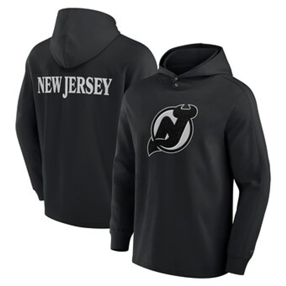 Men's Fanatics Black New Jersey Devils Elements Blaze Tri-Blend Long Sleeve Hoodie T-Shirt