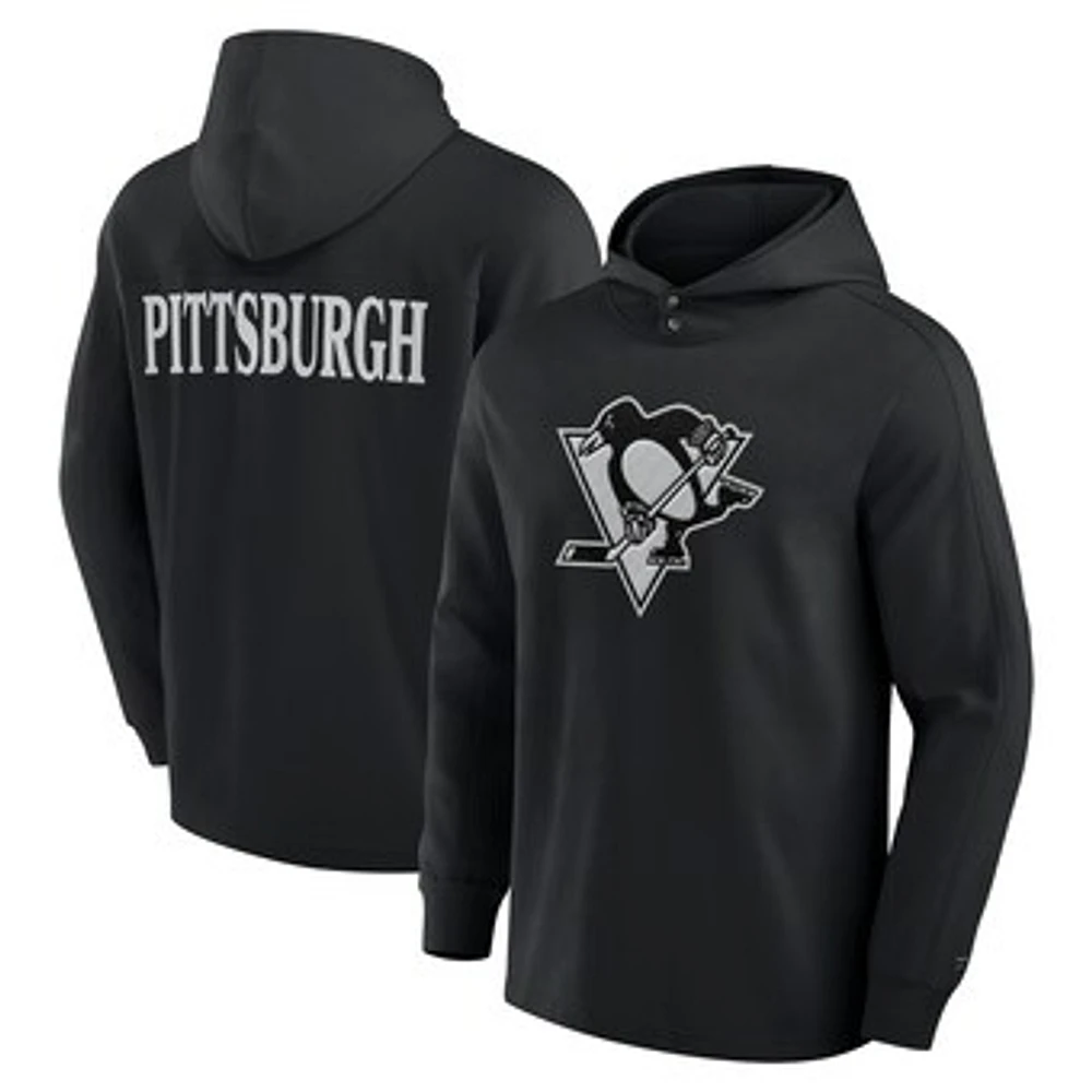 Men's Fanatics Black Pittsburgh Penguins Elements Blaze Tri-Blend Long Sleeve Hoodie T-Shirt