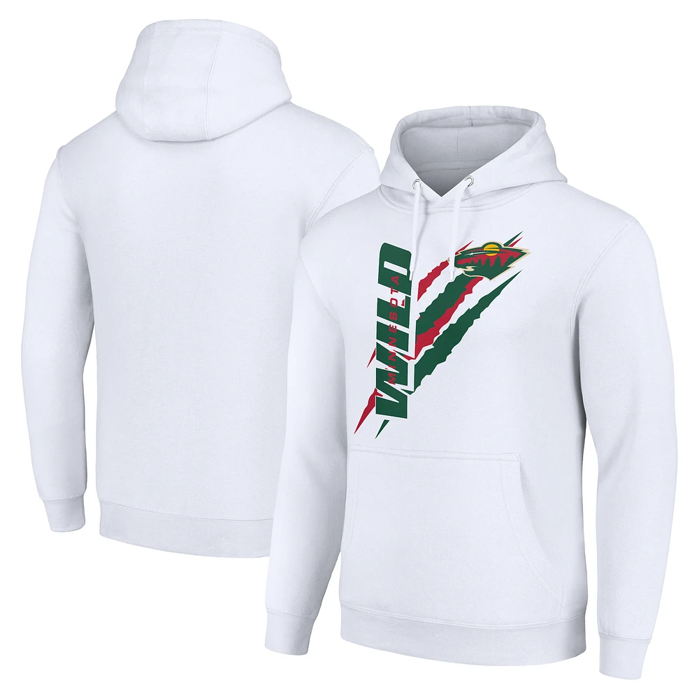 Men's Starter White Minnesota Wild Color Scratch Fleece Pullover Hoodie