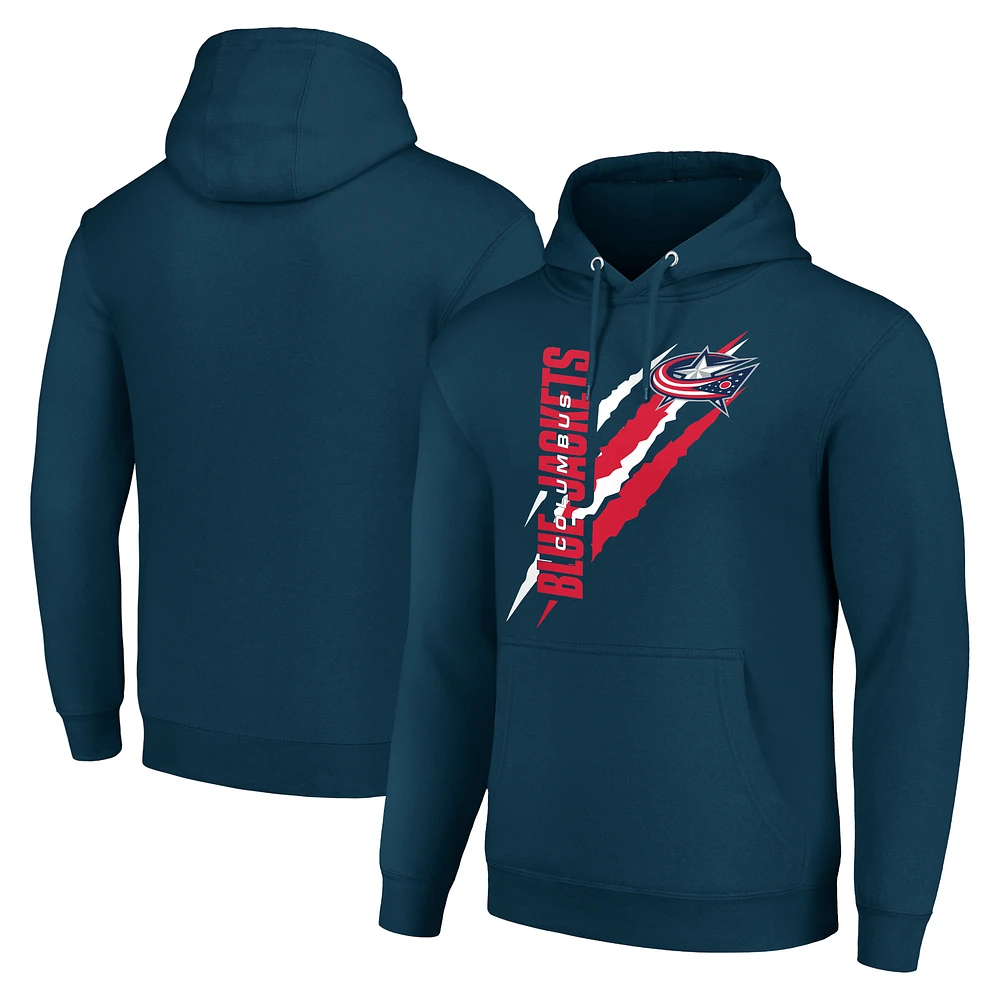 Men's Starter Blue Columbus Jackets Color Scratch Fleece Pullover Hoodie