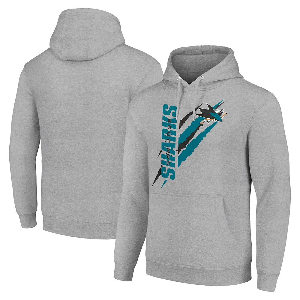Men's Starter Heather Gray San Jose Sharks Color Scratch Fleece Pullover Hoodie