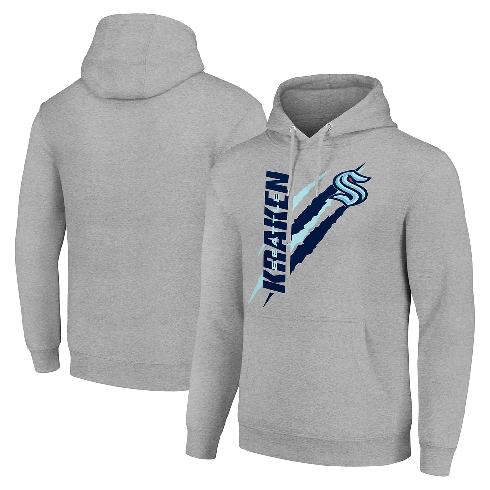 Men's Starter Heather Gray Seattle Kraken Color Scratch Fleece Pullover Hoodie