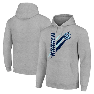 Men's Starter  Heather Gray Seattle Kraken Color Scratch Fleece Pullover Hoodie