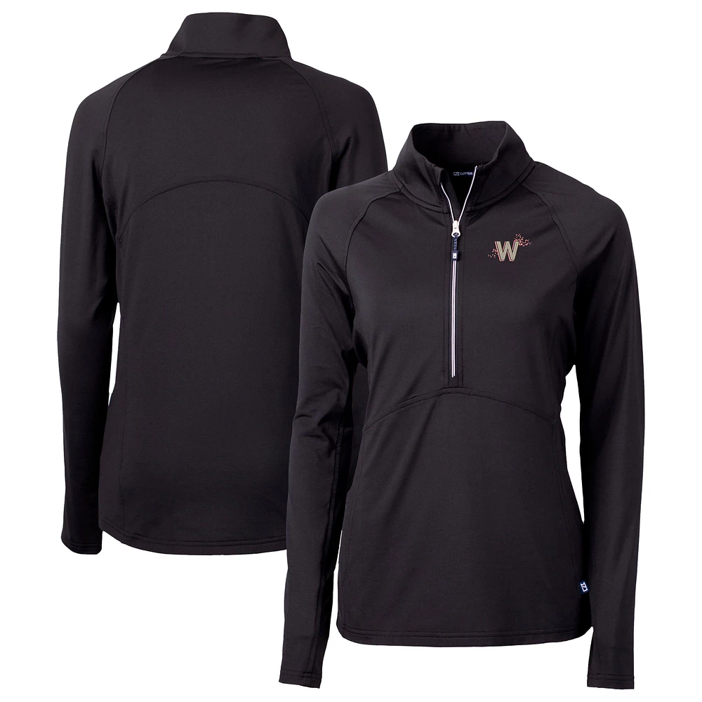Women's Cutter & Buck Black Washington Nationals City Connect Adapt Eco Knit Recycled Half-Zip Pullover Top