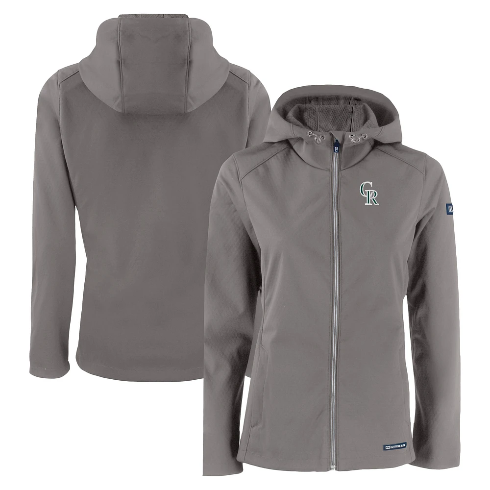 Women's Cutter & Buck Gray Colorado Rockies City Connect Evoke Eco Softshell Recycled Full-Zip Hoodie Jacket