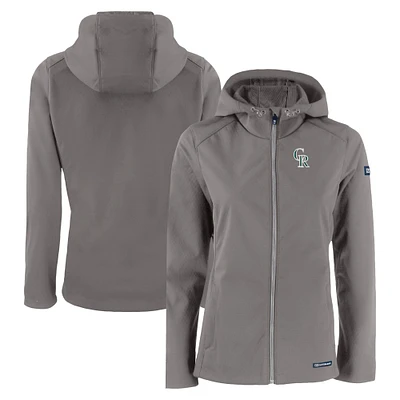 Women's Cutter & Buck  Gray Colorado Rockies City Connect Evoke Eco Softshell Recycled Full-Zip Hoodie Jacket