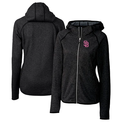 Women's Cutter & Buck  Heather Charcoal San Diego Padres City Connect Mainsail Full-Zip Hooded Jacket