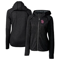 Women's Cutter & Buck  Heather Charcoal San Diego Padres City Connect Mainsail Full-Zip Hooded Jacket